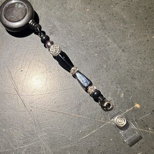 Beaded Retractable Badge Reel - Black Decorative Lanyard